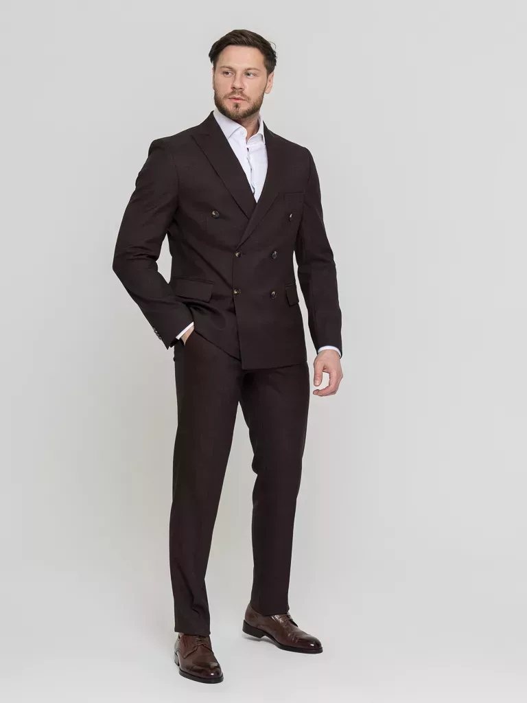 Двубортный костюм шоколадный цвет Костюм двойка