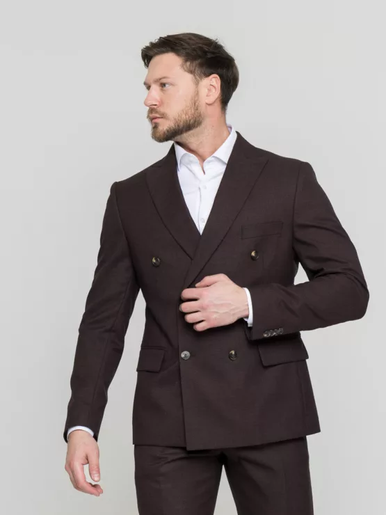 Двубортный костюм шоколадный цвет Костюм двойка