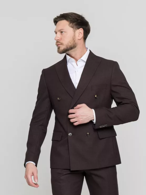 Двубортный костюм шоколадный цвет Костюм двойка
