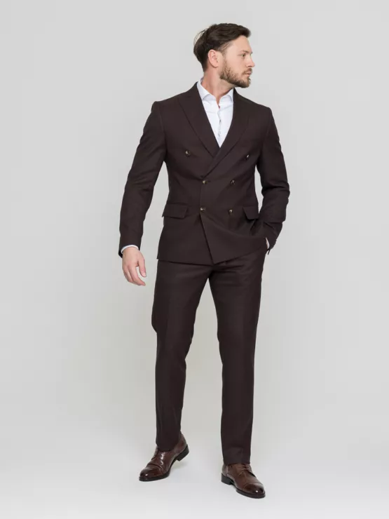 Двубортный костюм шоколадный цвет Костюм двойка