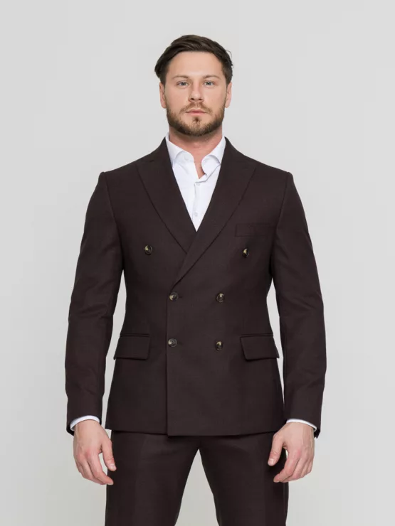Двубортный костюм шоколадный цвет Костюм двойка