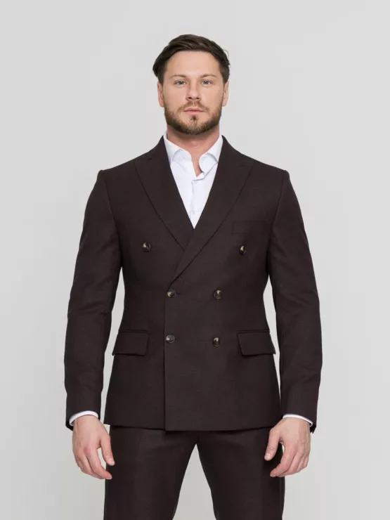 Двубортный костюм шоколадный цвет Костюм двойка