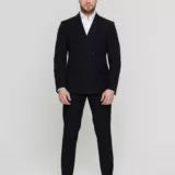 Двубортный черный костюм Костюм двойка