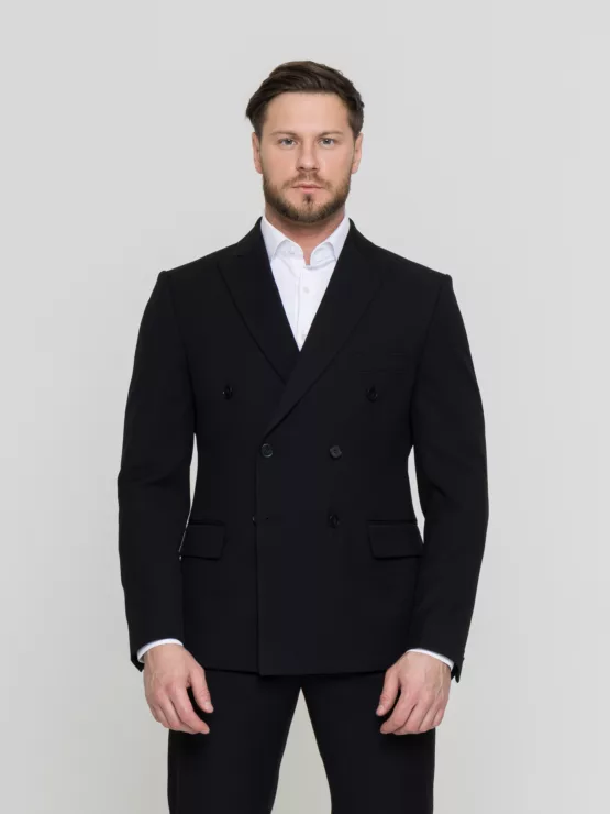Двубортный черный костюм Костюм двойка