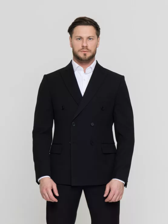 Двубортный черный костюм Костюм двойка