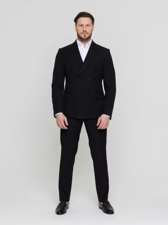 Двубортный черный костюм Костюм двойка
