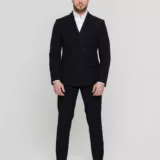 Двубортный черный костюм Костюм двойка