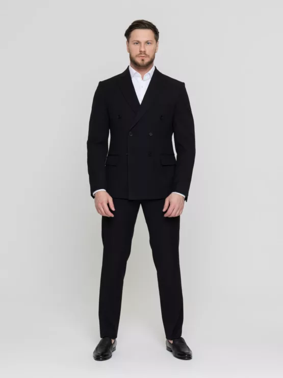 Двубортный черный костюм Костюм двойка