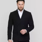 Двубортный черный костюм Костюм двойка