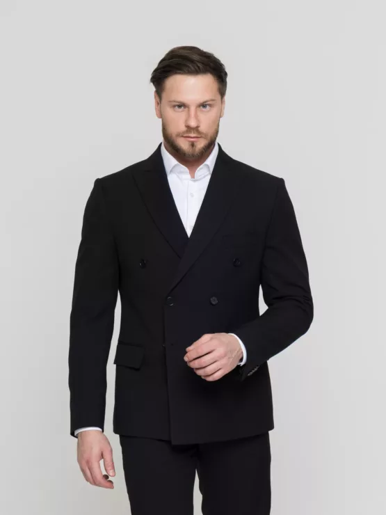Двубортный черный костюм Костюм двойка