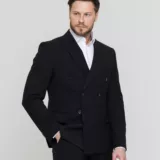 Двубортный черный костюм Костюм двойка