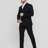 Двубортный черный костюм Костюм двойка