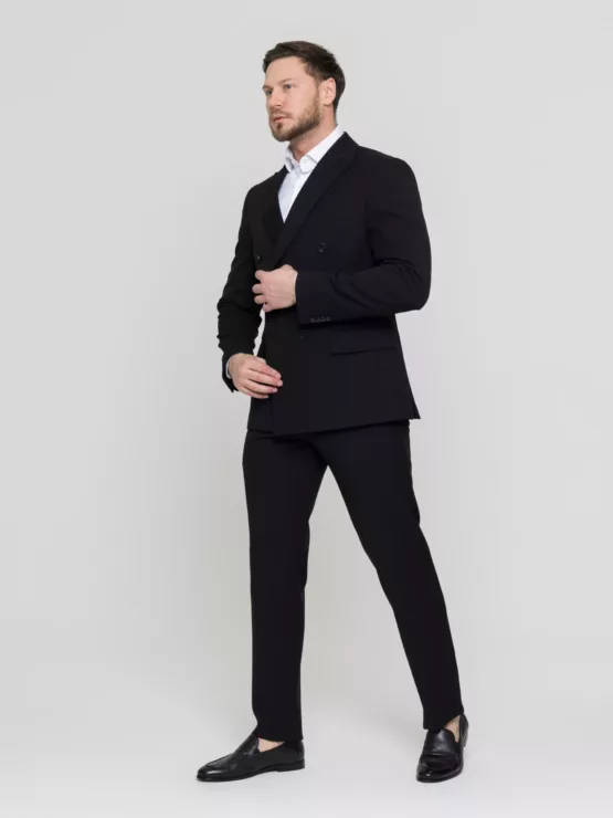 Двубортный черный костюм Костюм двойка