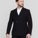 Двубортный черный костюм Костюм двойка