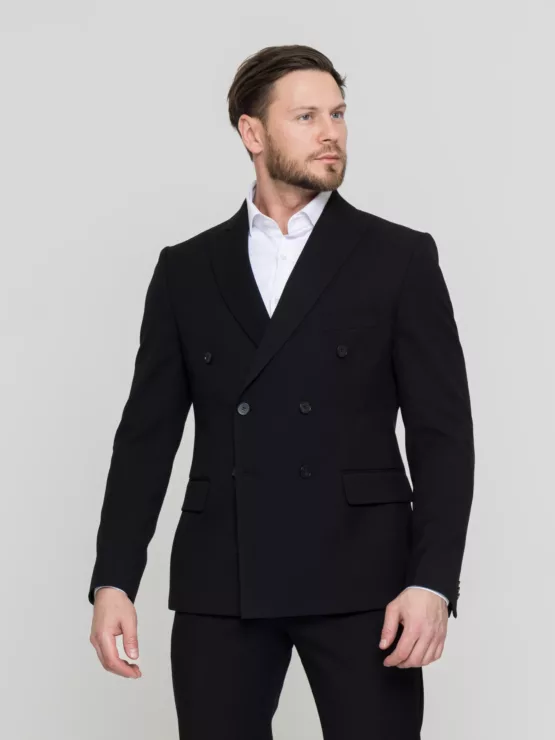 Двубортный черный костюм Костюм двойка