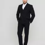 Двубортный черный костюм Костюм двойка