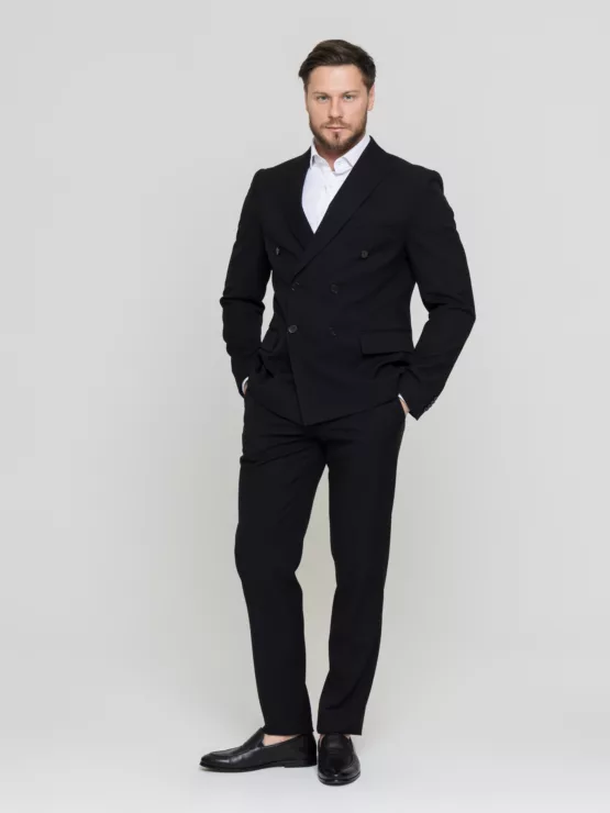 Двубортный черный костюм Костюм двойка