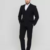 Двубортный черный костюм Костюм двойка