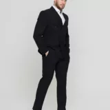 Двубортный черный костюм Костюм двойка