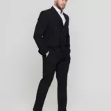 Двубортный черный костюм Костюм двойка