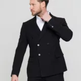 Двубортный черный костюм Костюм двойка