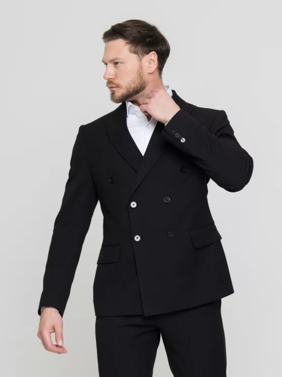 Двубортный черный костюм Костюм двойка