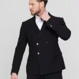 Двубортный черный костюм Костюм двойка