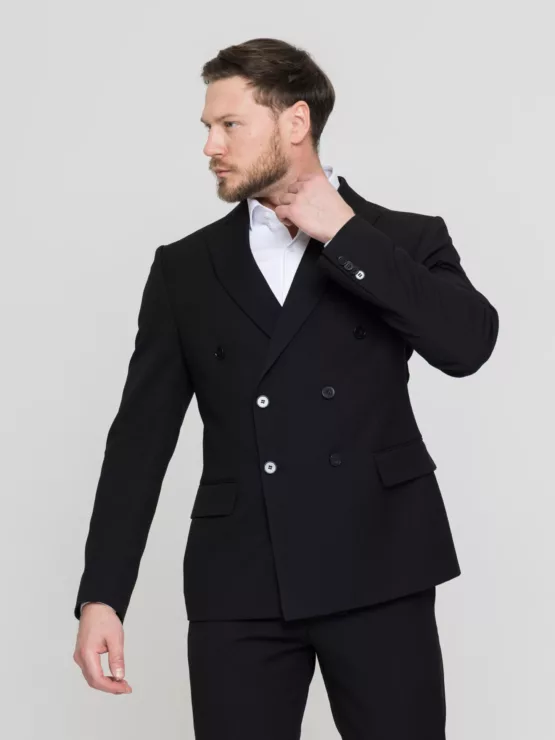 Двубортный черный костюм Костюм двойка